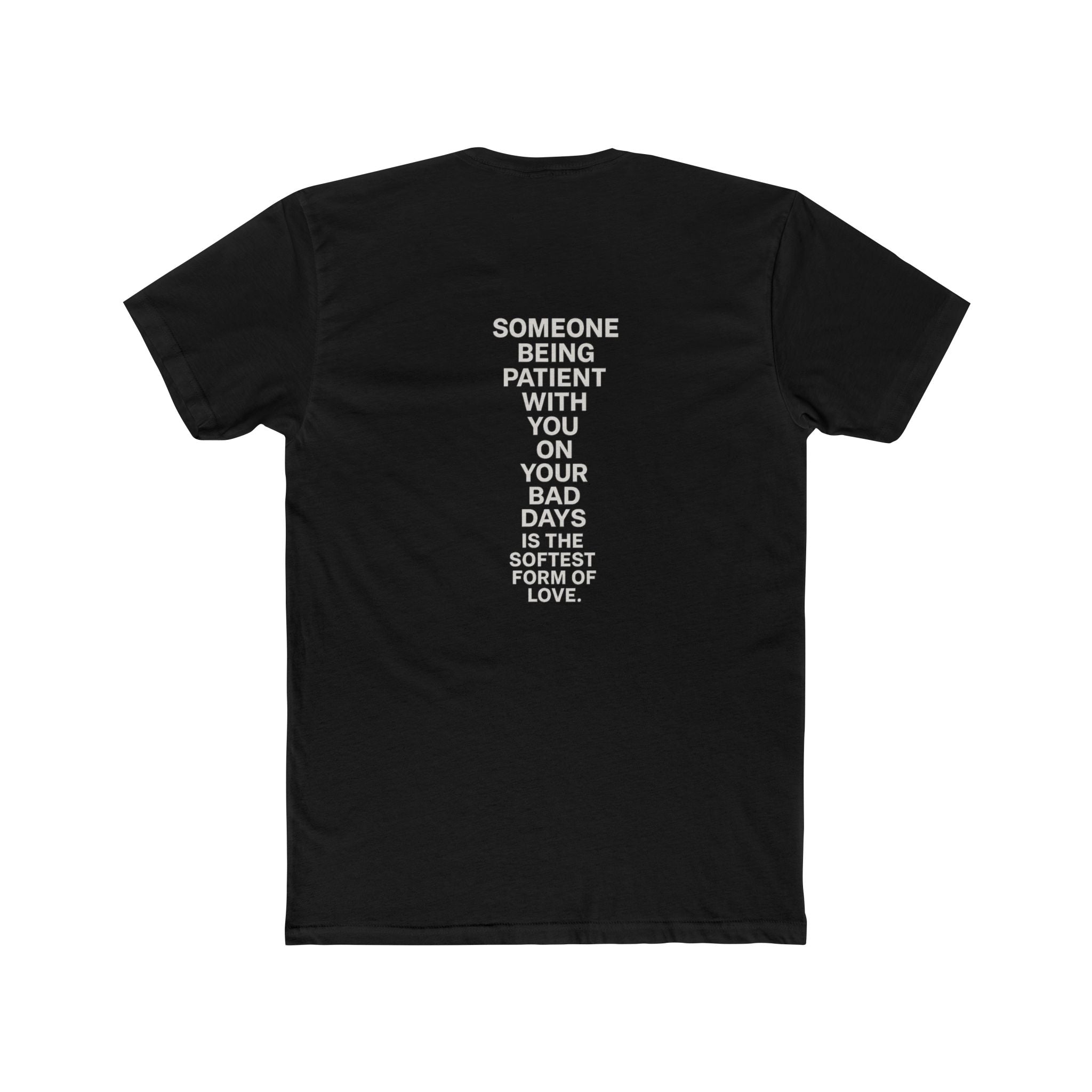 Crew Tee — “Thyme Machine” Minimalist Black T‑Shirt with Back Quote: “Someone Being Patient With You on Your Bad Days Is the Softest [...]